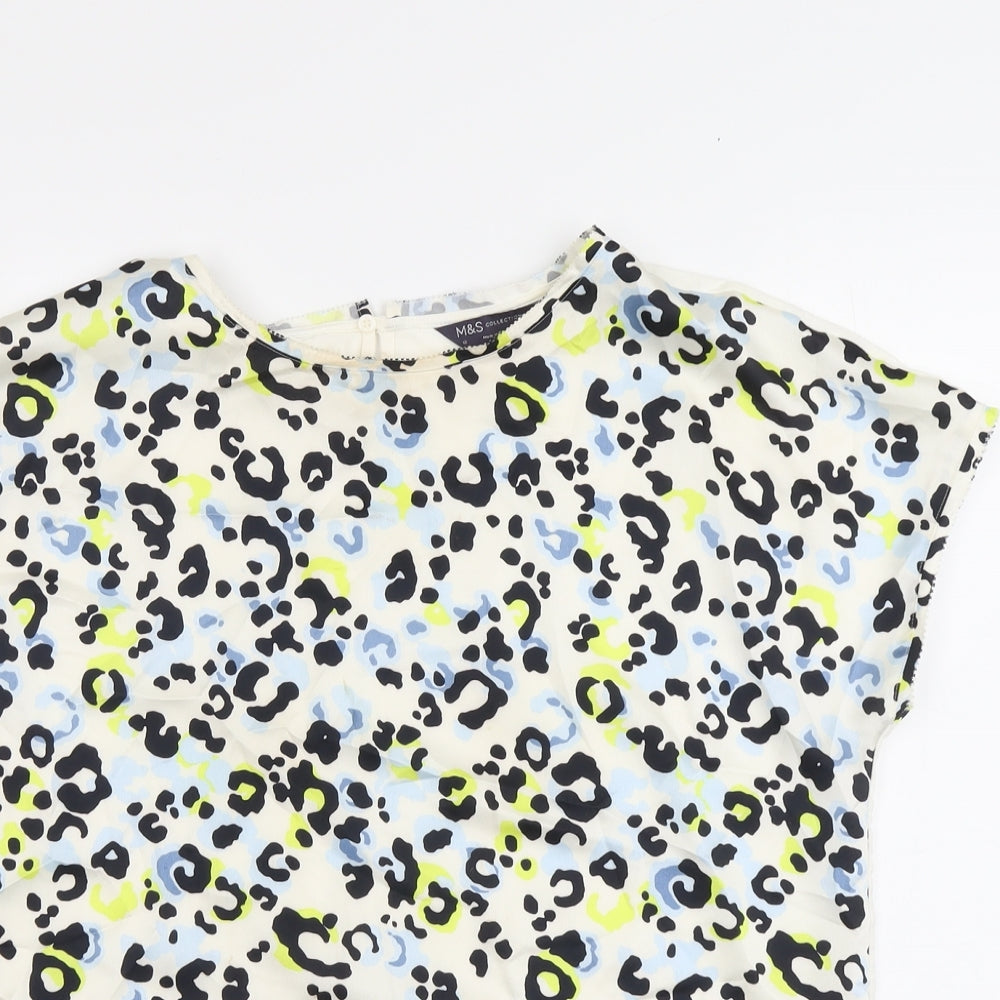 Marks and Spencer Womens Multicoloured Animal Print Polyester Basic T-Shirt Size 12 Round Neck - Leopard Pattern