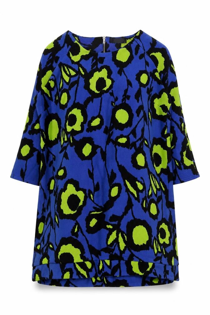 Zuppe Womens Blue Geometric Polyester A-Line Size 4 Boat Neck Zip