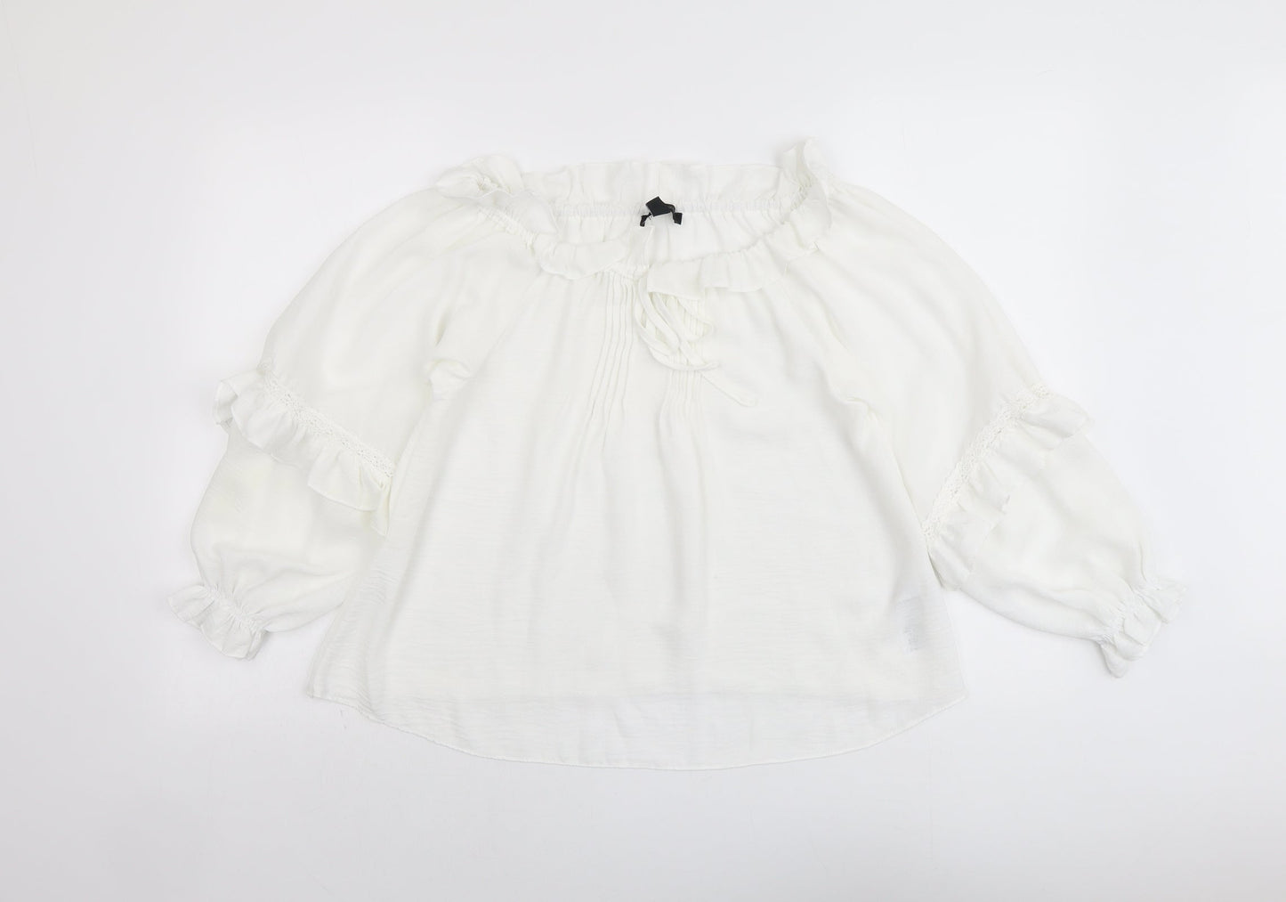 New Look Womens White Polyester Basic Blouse Size 6 Boat Neck