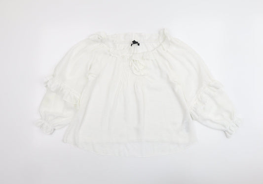 New Look Womens White Polyester Basic Blouse Size 6 Boat Neck