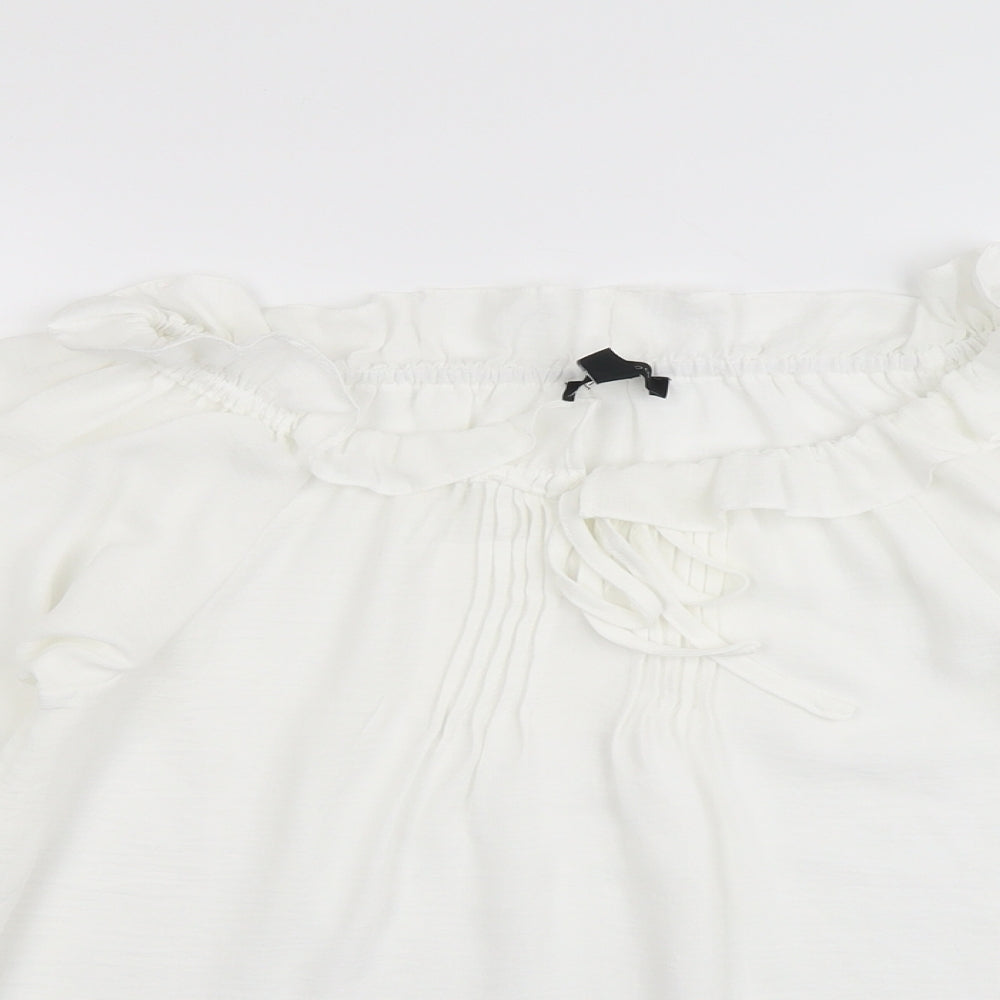 New Look Womens White Polyester Basic Blouse Size 6 Boat Neck