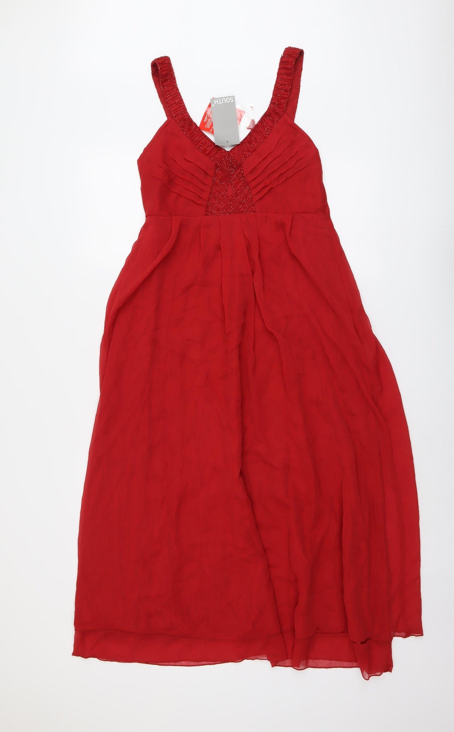 South Womens Red Polyester A-Line Size 8 V-Neck Pullover