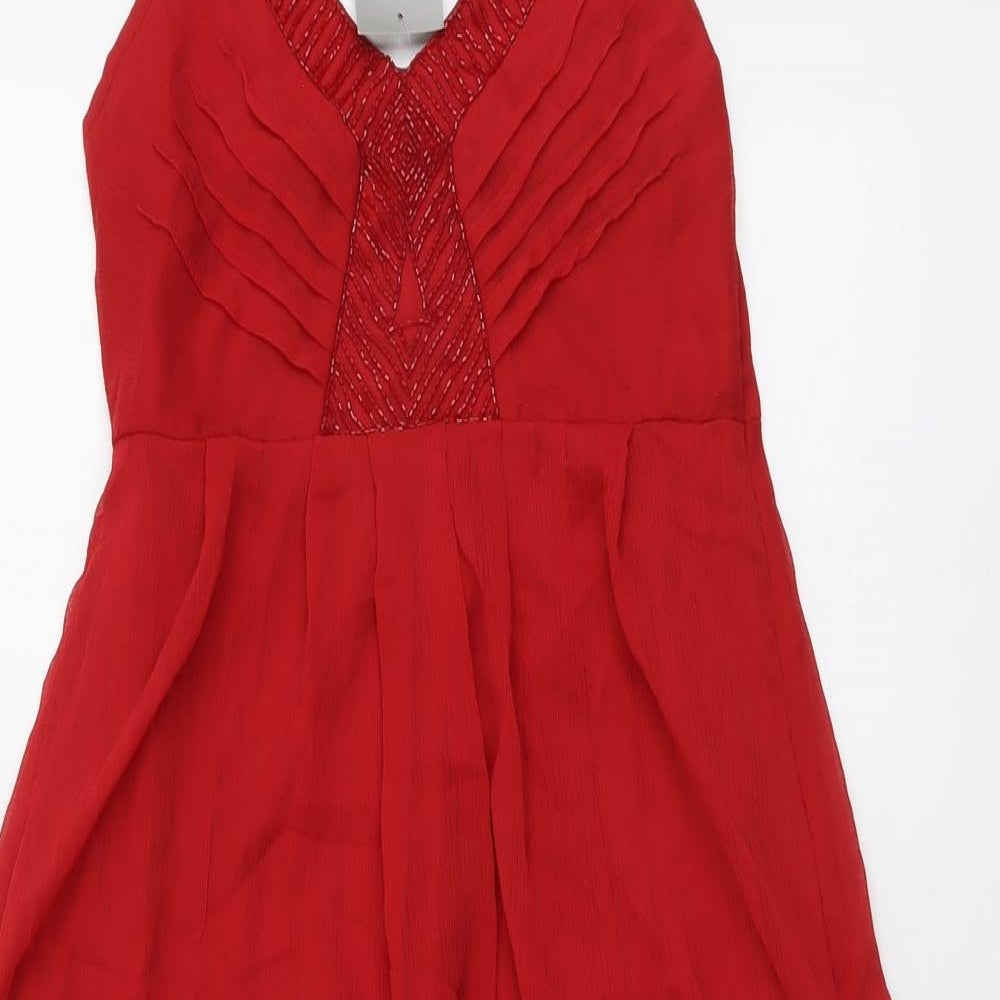 South Womens Red Polyester A-Line Size 8 V-Neck Pullover