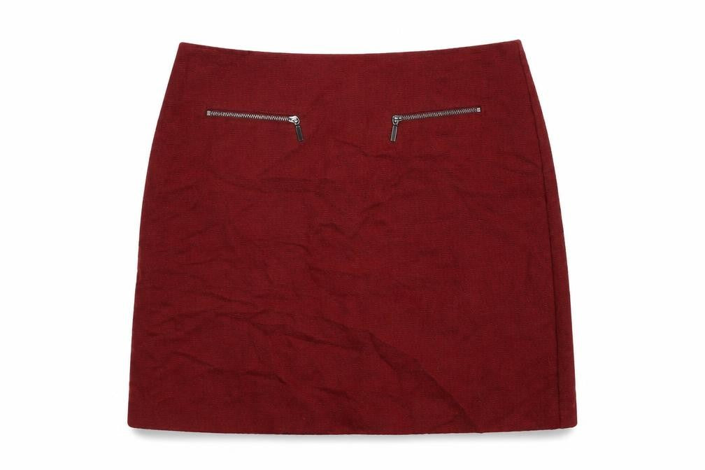Marks & Spencer Womens Red Cotton A-Line Skirt Size 10 Zip