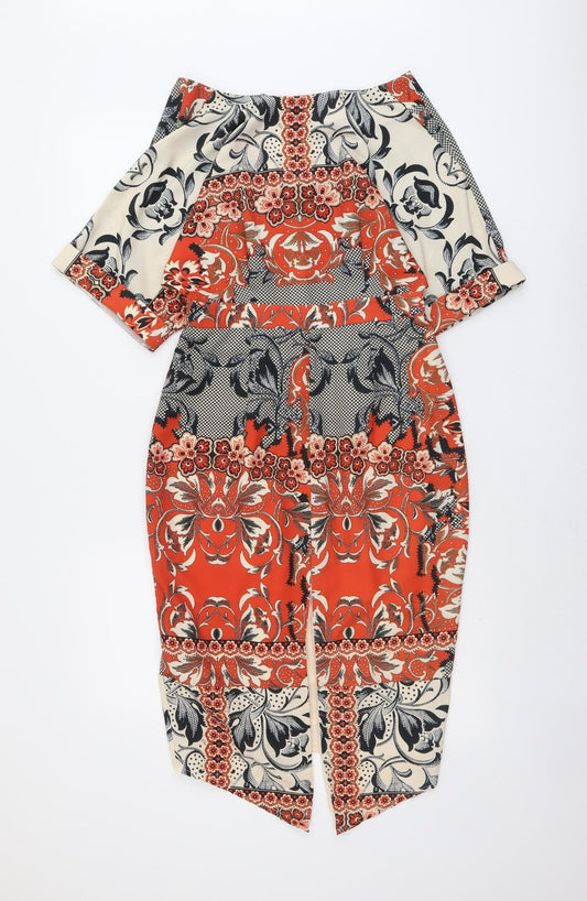 ASOS Womens Multicoloured Geometric Polyester Sheath Size 10 Boat Neck Zip