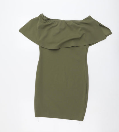 PRETTYLITTLETHING Womens Green Polyester Bodycon Size 10 Off the Shoulder Pullover