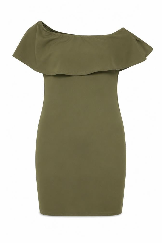 PRETTYLITTLETHING Womens Green Polyester Bodycon Size 10 Off the Shoulder Pullover