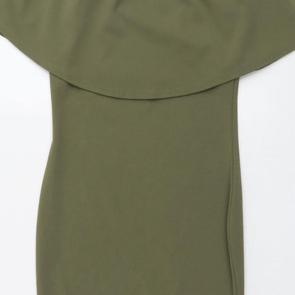 PRETTYLITTLETHING Womens Green Polyester Bodycon Size 10 Off the Shoulder Pullover
