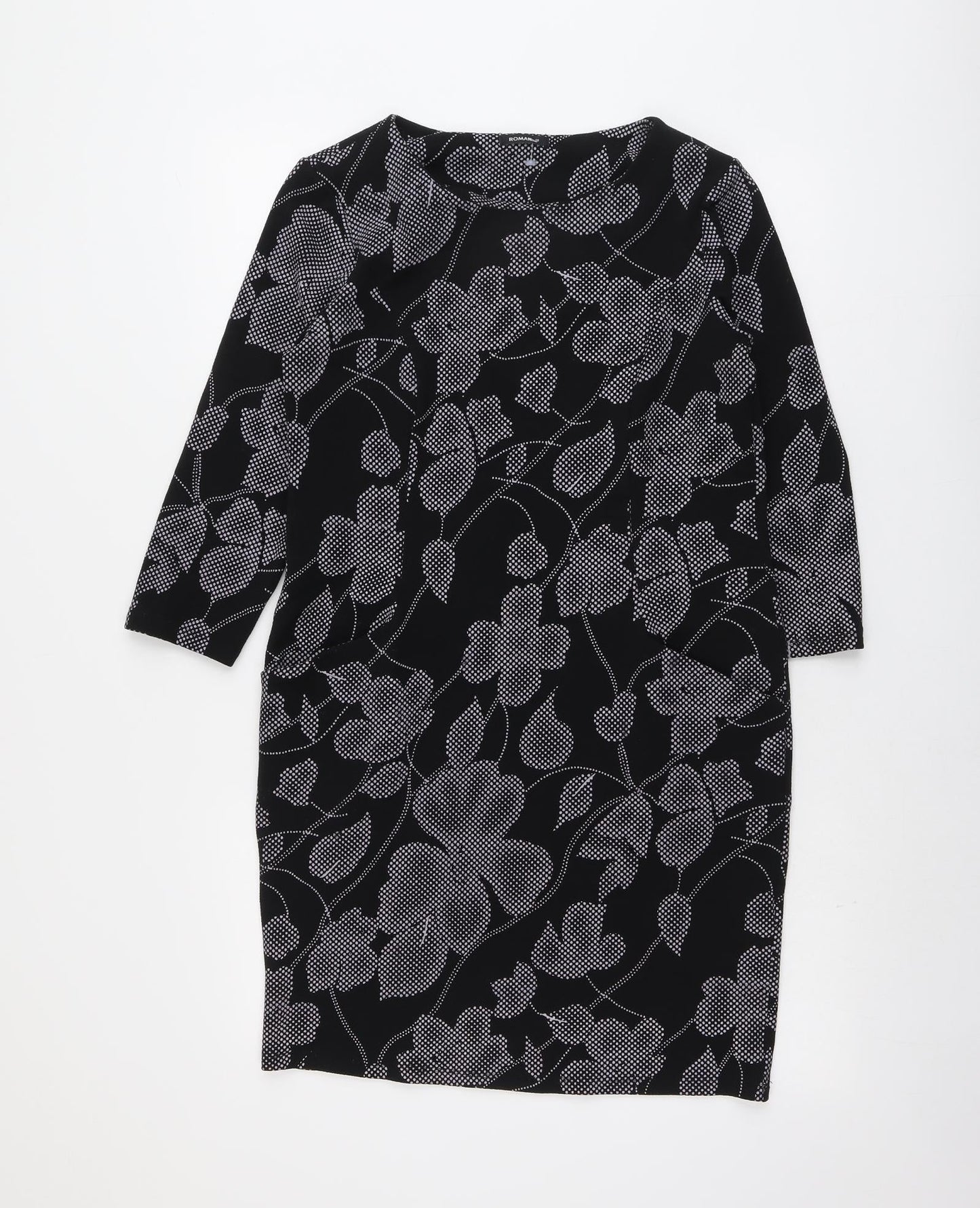 Roman Womens Black Floral Polyester Sheath Size 10 Boat Neck Pullover