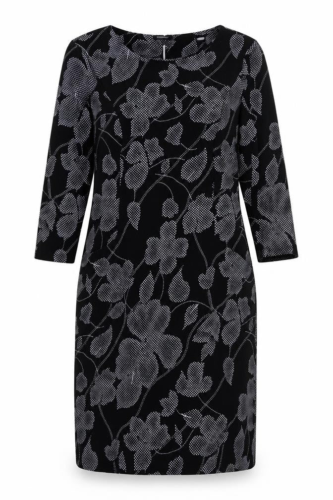 Roman Womens Black Floral Polyester Sheath Size 10 Boat Neck Pullover