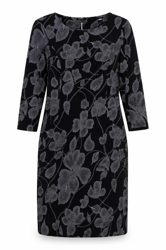 Roman Womens Black Floral Polyester Sheath Size 10 Boat Neck Pullover