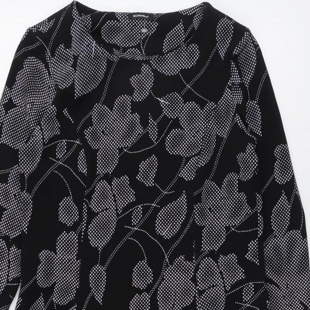 Roman Womens Black Floral Polyester Sheath Size 10 Boat Neck Pullover