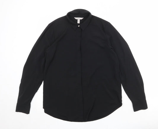 H&M Womens Black Polyester Basic Button-Up Size 10 Collared
