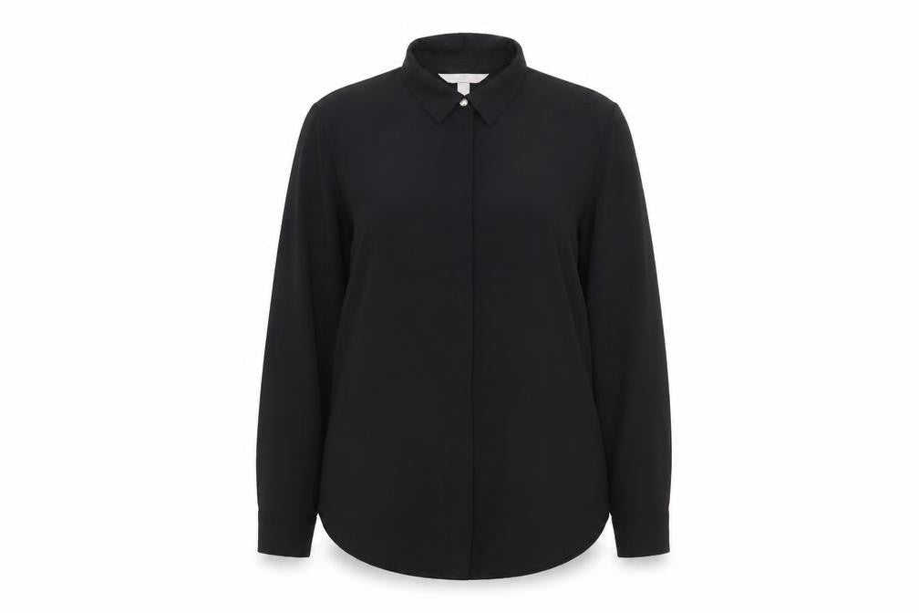 H&M Womens Black Polyester Basic Button-Up Size 10 Collared