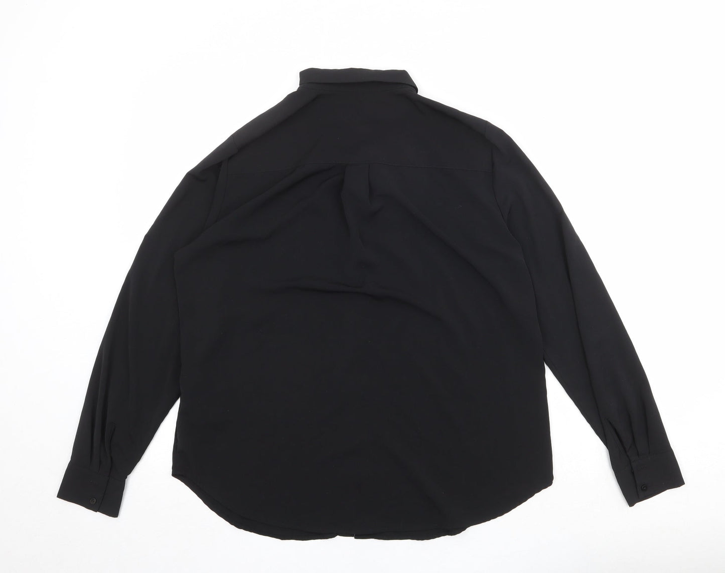 H&M Womens Black Polyester Basic Button-Up Size 10 Collared