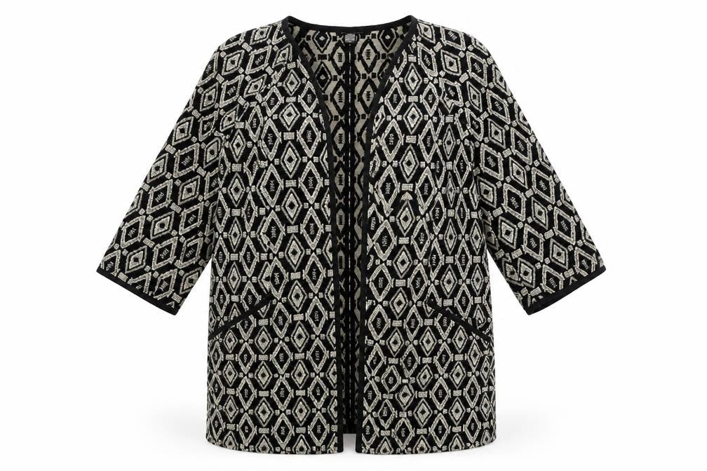 Suite Blanco Womens Black Geometric Kimono Jacket Size XS