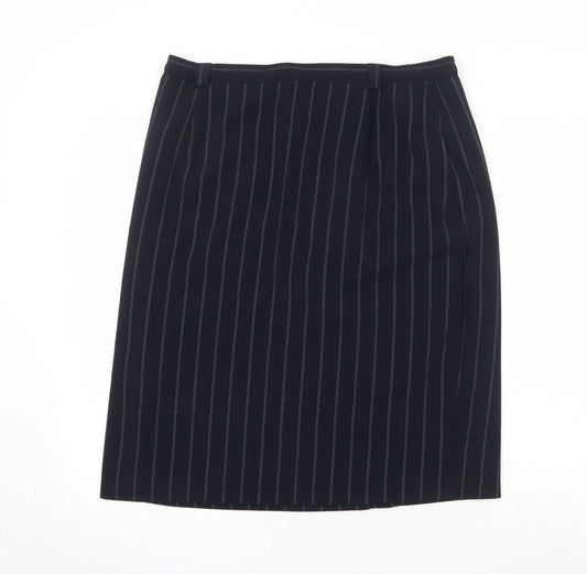 Gold Womens Black Striped Polyester Straight & Pencil Skirt Size 34 in Zip