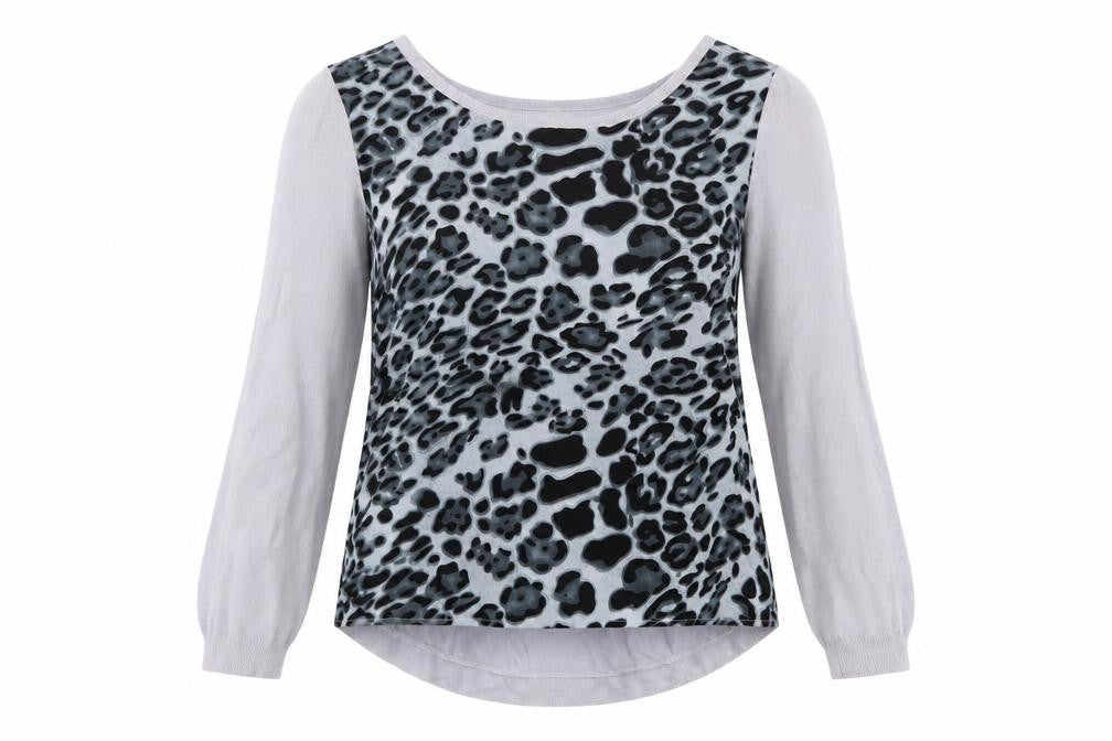 Oasis Womens Blue Boat Neck Animal Print Cotton Pullover Jumper Size S - Leopard Pattern