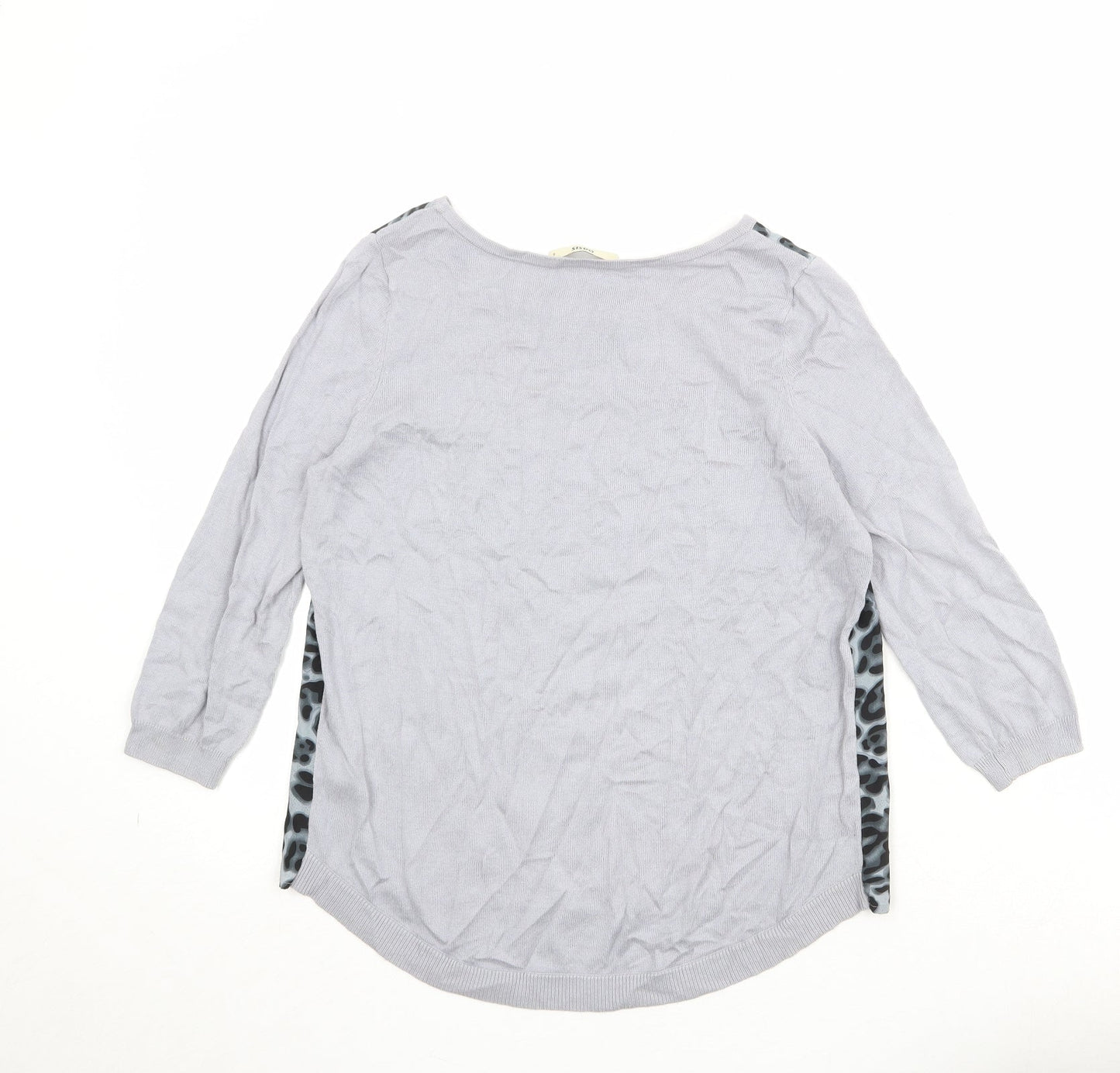 Oasis Womens Blue Boat Neck Animal Print Cotton Pullover Jumper Size S - Leopard Pattern