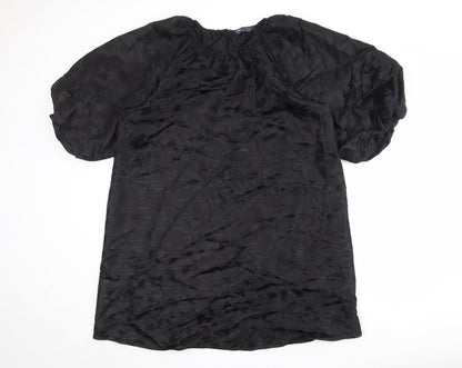 Marks & Spencer Womens Black Geometric Polyester Shift Size 14 Round Neck Button