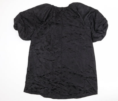 Marks & Spencer Womens Black Geometric Polyester Shift Size 14 Round Neck Button