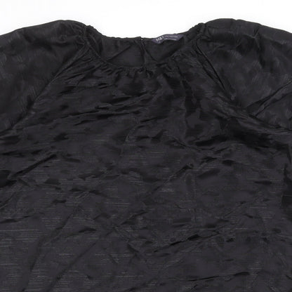 Marks & Spencer Womens Black Geometric Polyester Shift Size 14 Round Neck Button