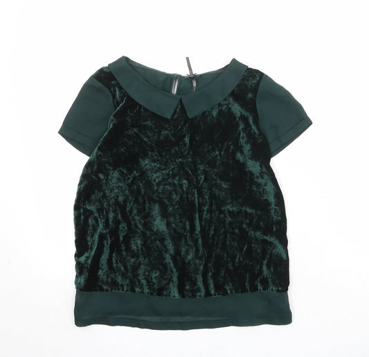 NEXT Girls Green Viscose Pullover Blouse Size 12 Years Collared Button
