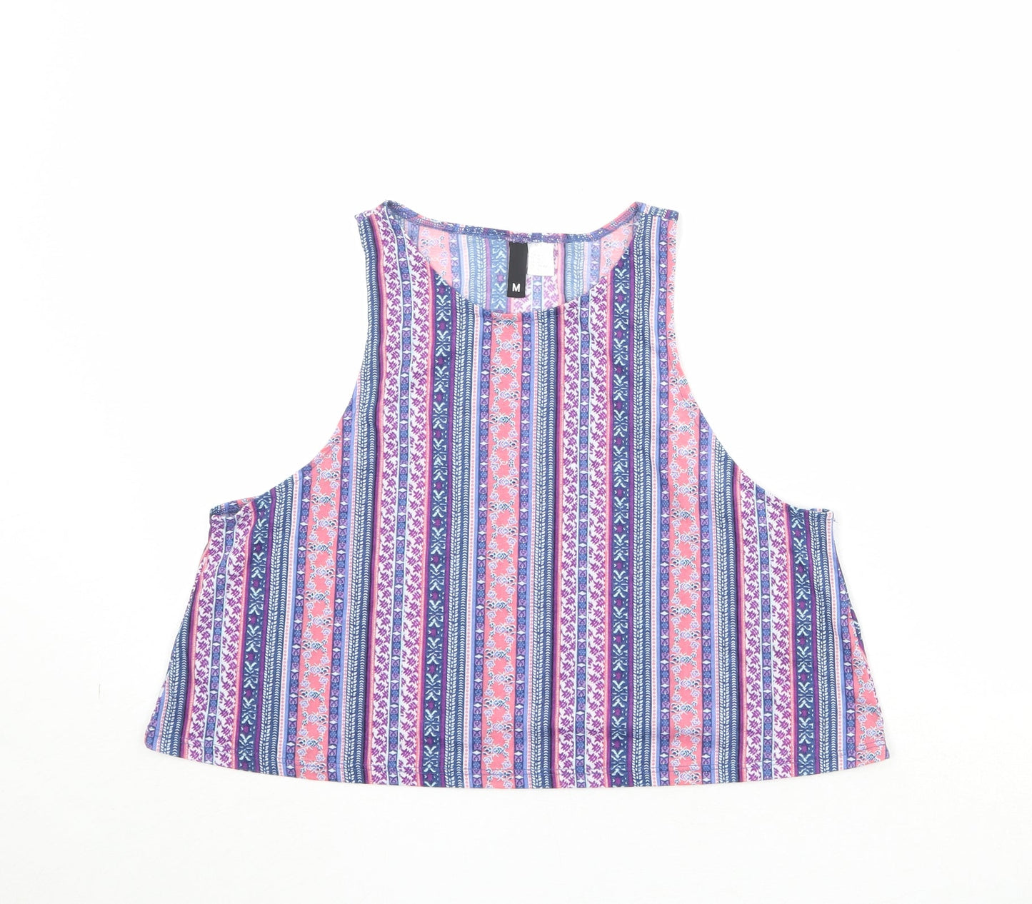 Divided by H&M Womens Multicoloured Geometric Polyester Basic Tank Size M Round Neck