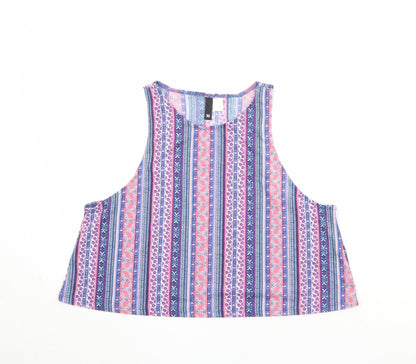 Divided by H&M Womens Multicoloured Geometric Polyester Basic Tank Size M Round Neck