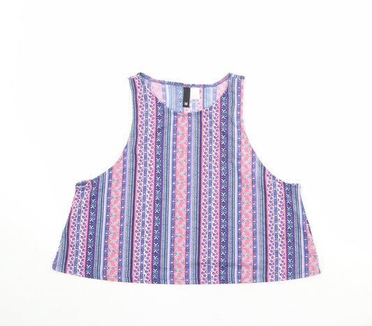Divided by H&M Womens Multicoloured Geometric Polyester Basic Tank Size M Round Neck