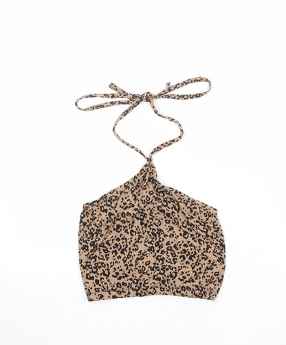 Next Womens Brown Animal Print Polyester Cropped Tank Size 6 Halter - Leopard Pattern