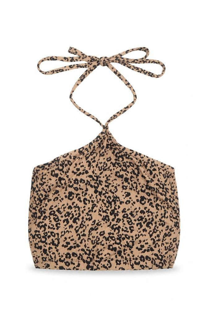 NEXT Womens Brown Animal Print Polyester Cropped Tank Size 6 Halter - Leopard Pattern