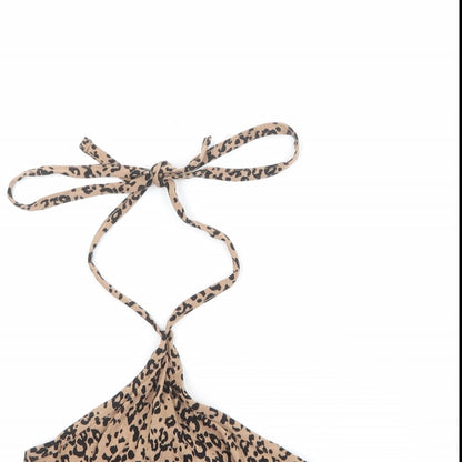 Next Womens Brown Animal Print Polyester Cropped Tank Size 6 Halter - Leopard Pattern