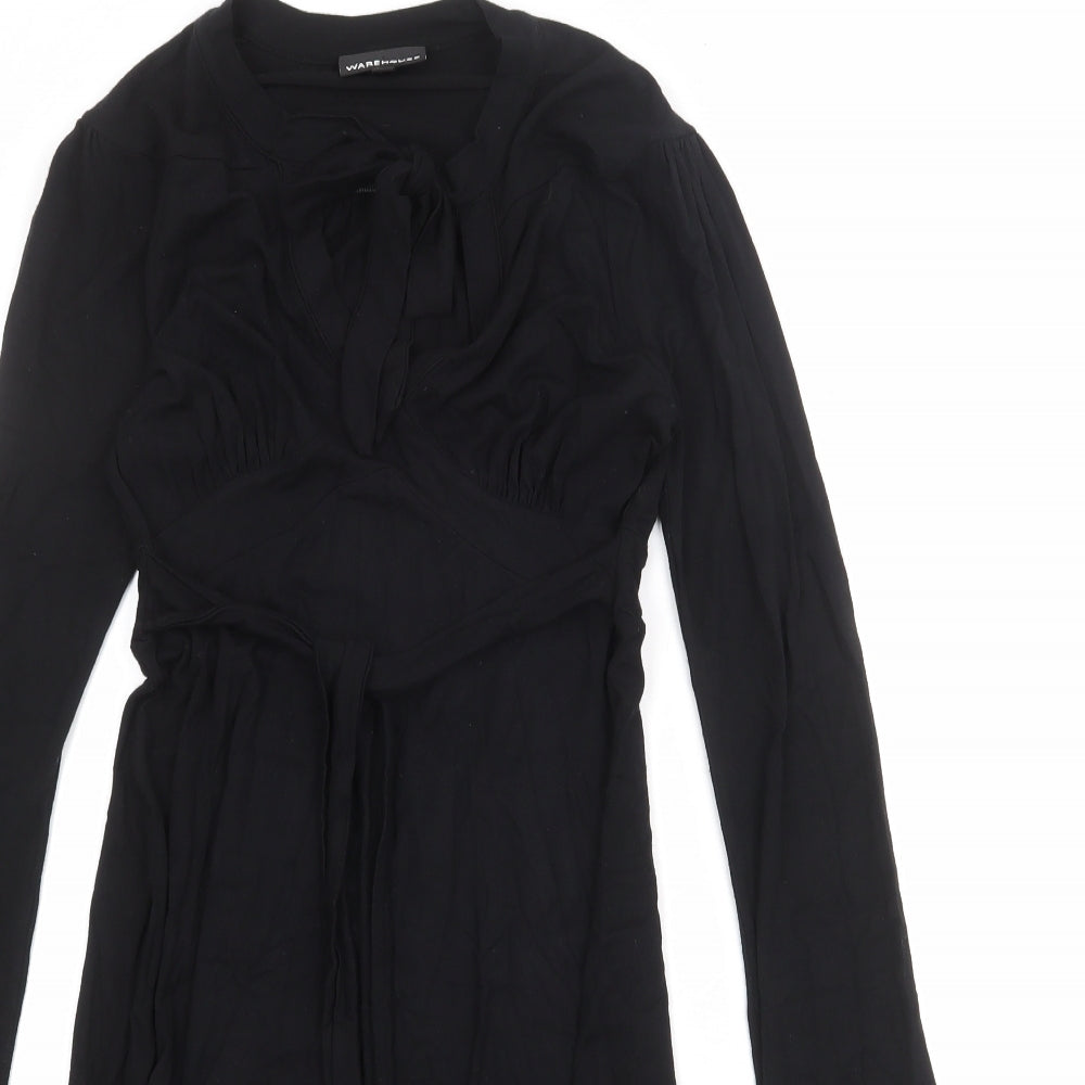 Warehouse Womens Black Viscose A-Line Size 10 Round Neck Tie - Tie Front
