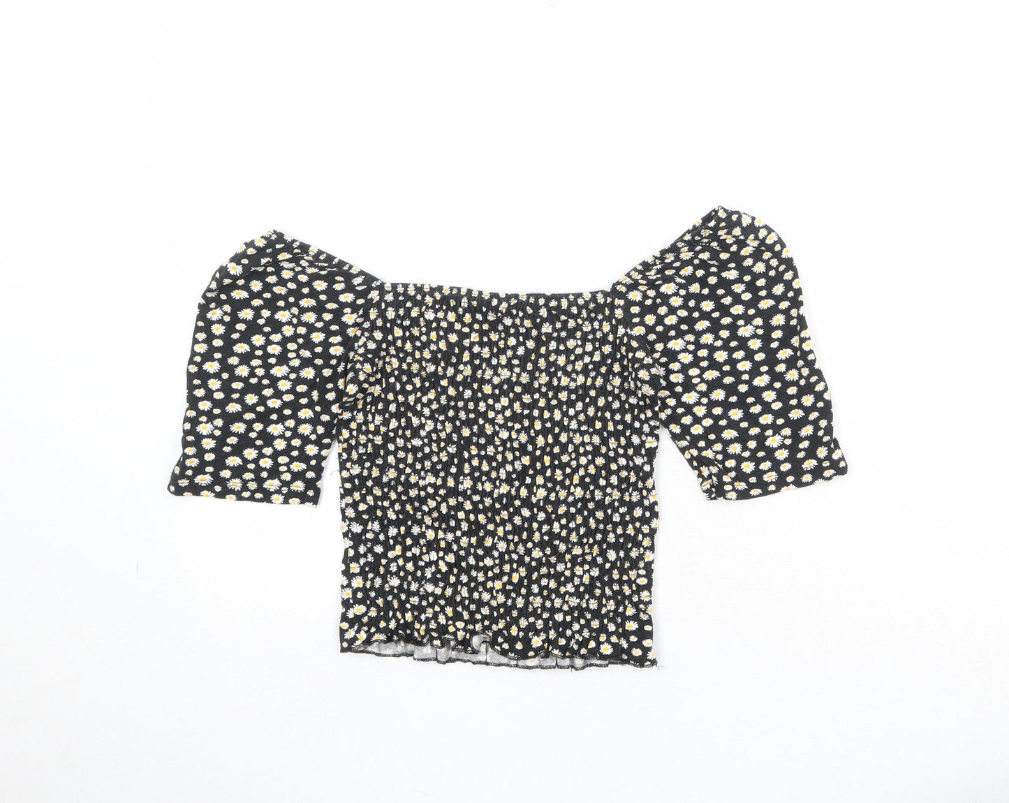 Only Womens Black Floral Viscose Cropped Blouse Size XS Boat Neck