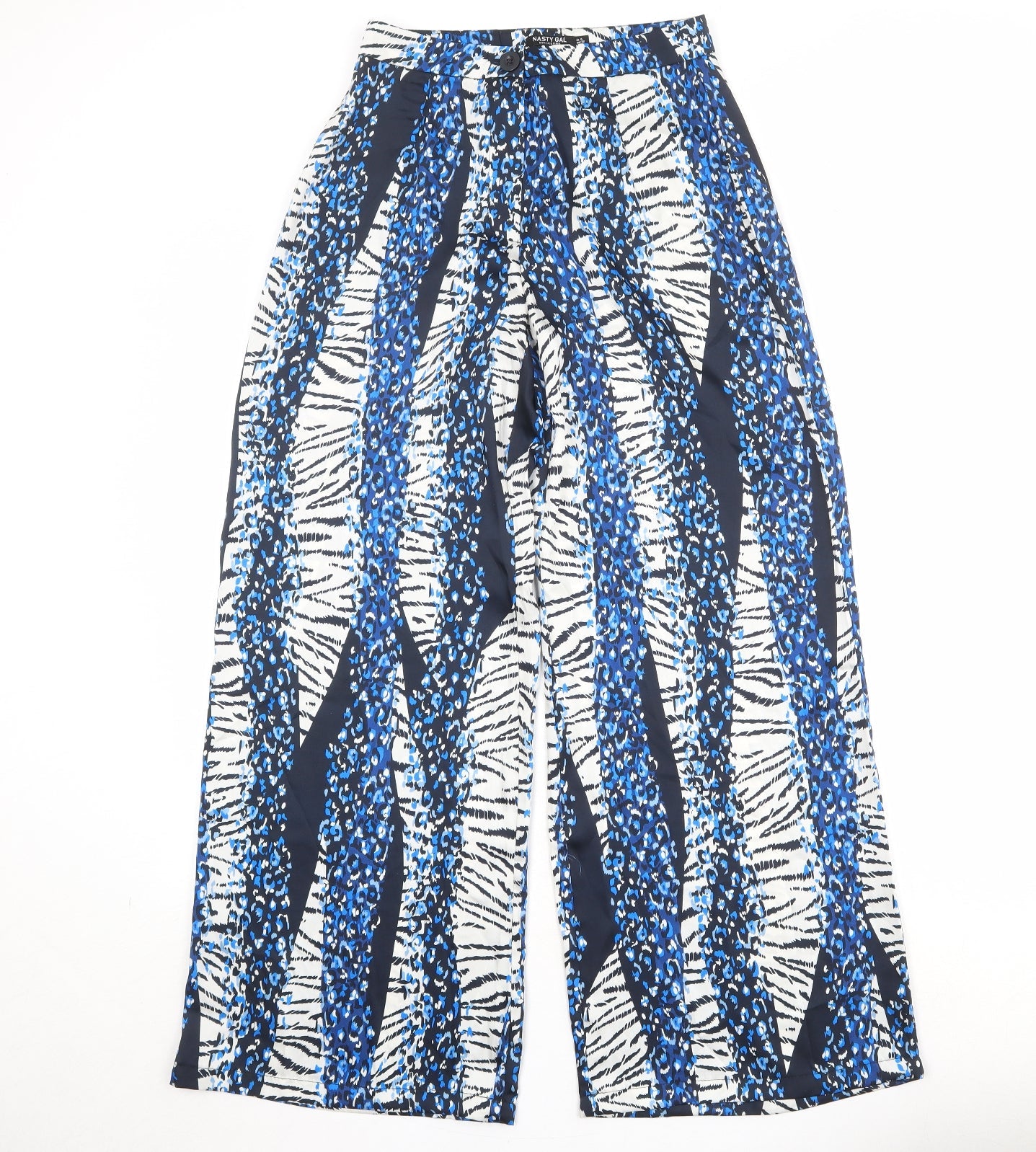Nasty Gal Womens Blue Geometric Polyester Trousers Size 4 Regular Zip