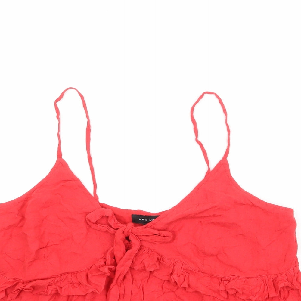 New Look Womens Red Viscose Basic Tank Size 12 V-Neck
