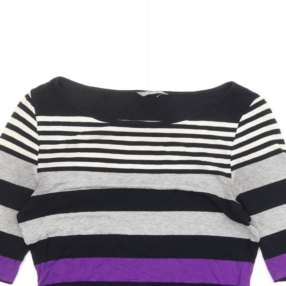 Marks and Spencer Womens Multicoloured Striped Viscose Basic T-Shirt Size 8 Boat Neck