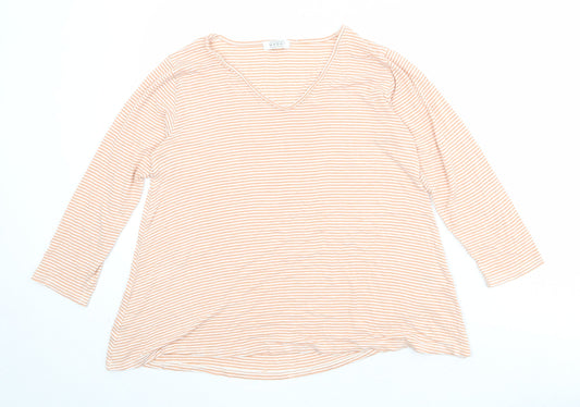 Masai Womens Orange Striped Viscose Basic T-Shirt Size M V-Neck
