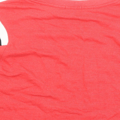 Brand and care label for Bershka girls’ red striped cotton cropped t-shirt, size S, round neck pullover