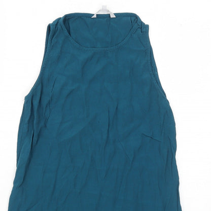 Close-up detail of Red Herring women’s blue viscose basic tank, size UK 8, round neck