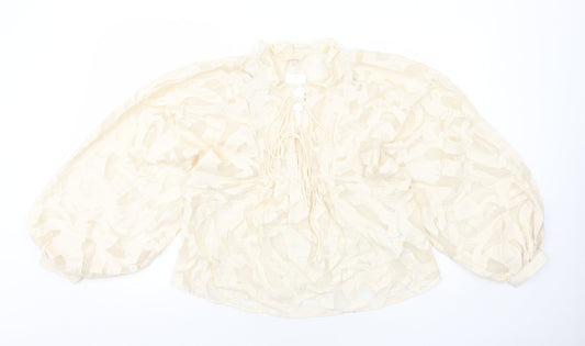 H&M Womens Ivory Geometric Viscose Basic Blouse Size S V-Neck