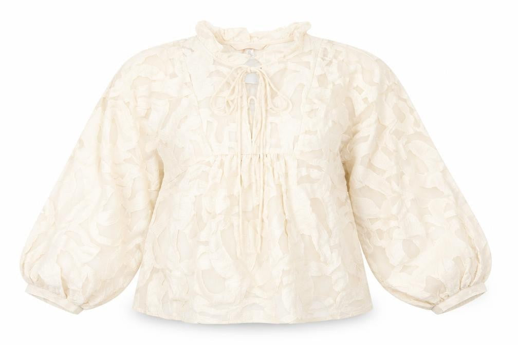 H&M Womens Ivory Geometric Viscose Basic Blouse Size S V-Neck