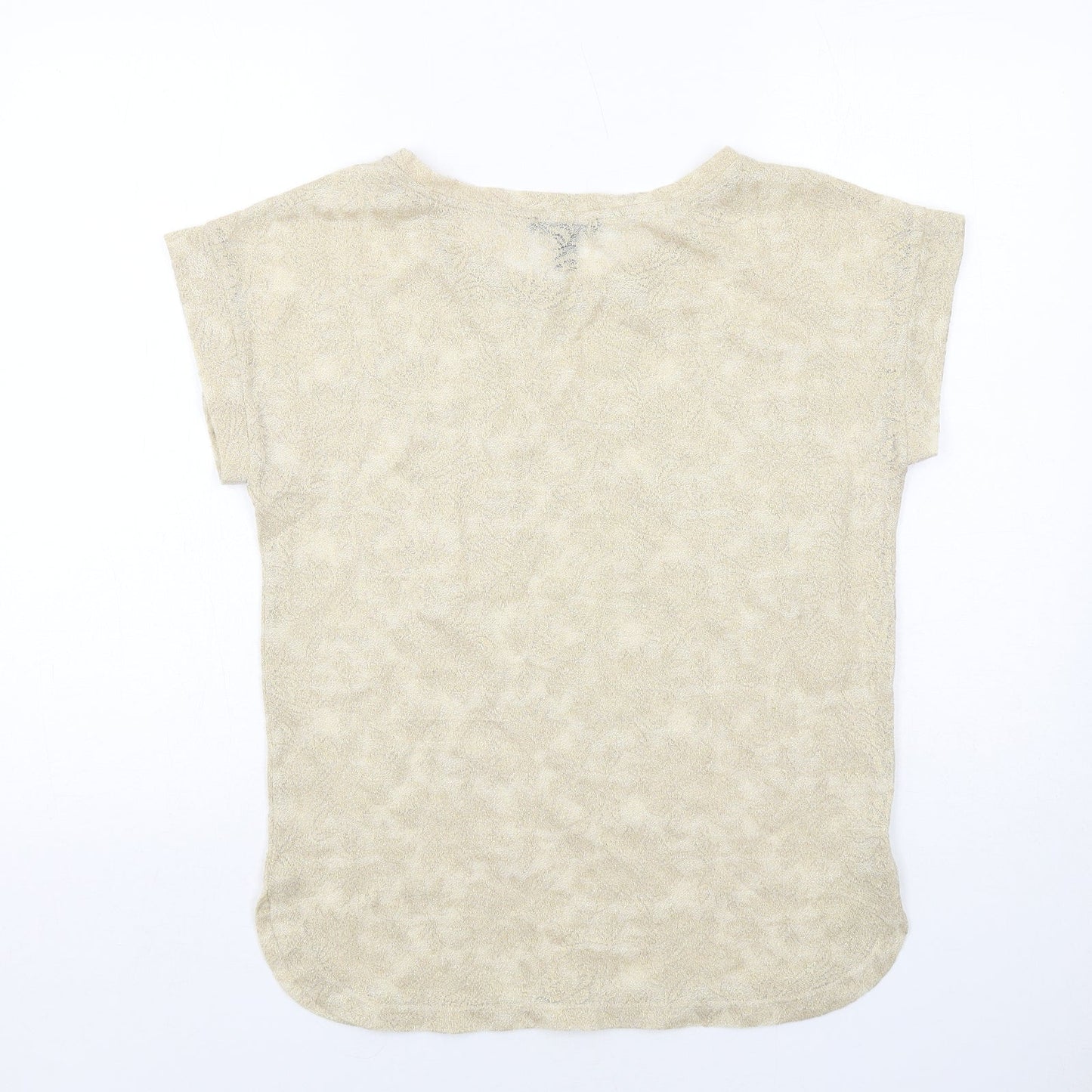 Mango Womens Gold Geometric Polyester Basic Blouse Size S Round Neck