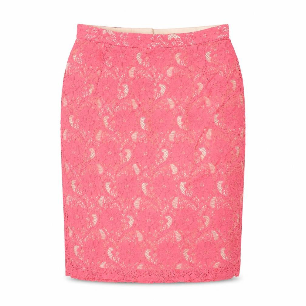 H&M Womens Pink Geometric Cotton Straight & Pencil Skirt Size 8 Zip