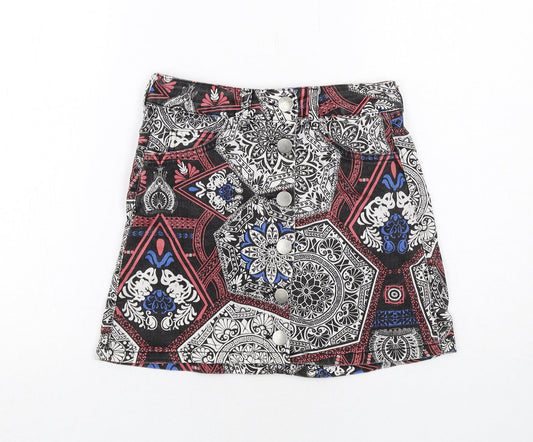Skrit Womens Multicoloured Geometric Cotton Mini Skirt Size 8 Button