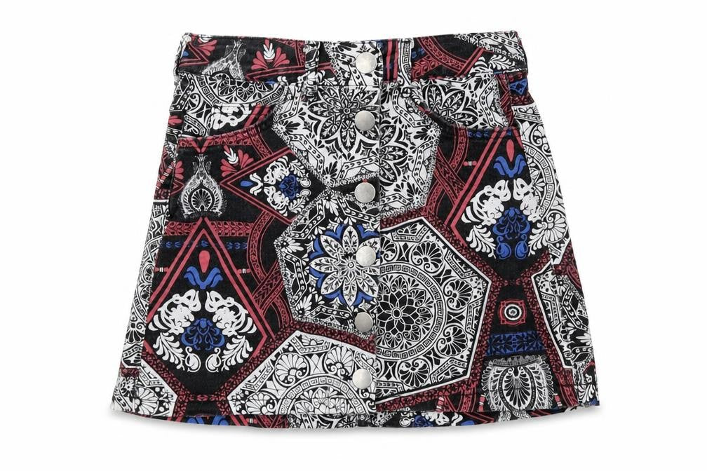 Skrit Womens Multicoloured Geometric Cotton Mini Skirt Size 8 Button