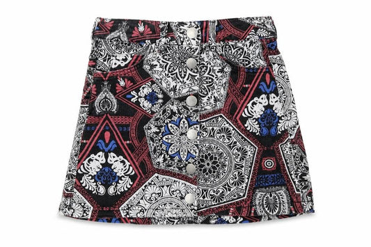 Skrit Womens Multicoloured Geometric Cotton Mini Skirt Size 8 Button