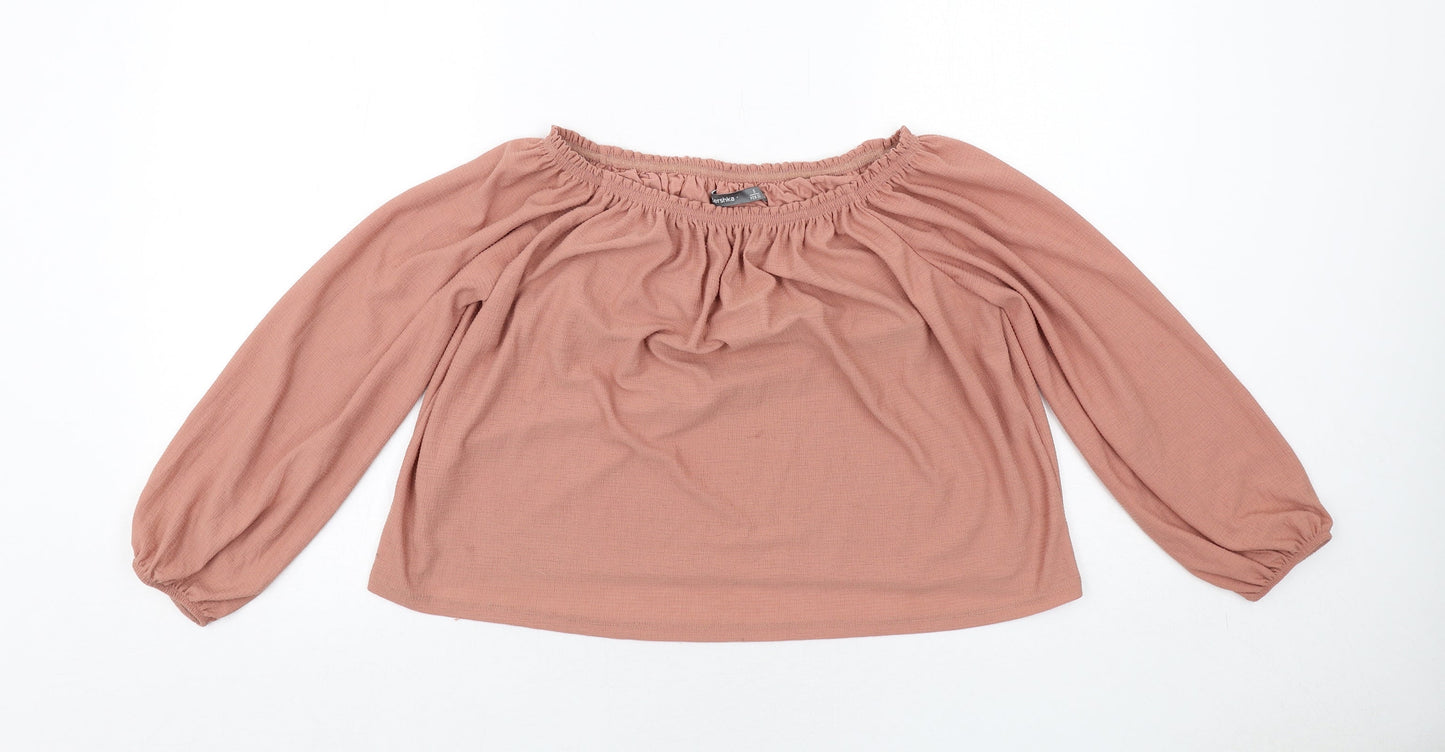 Bershka Womens Pink Polyester Basic Blouse Size S Boat Neck
