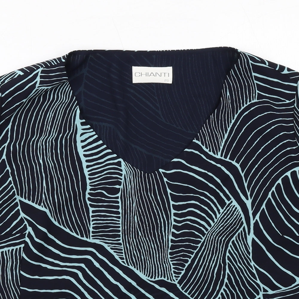 Chianti Womens Blue Geometric Polyester Basic Blouse Size 20 V-Neck